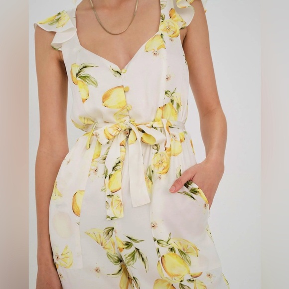 For Love and Lemons Limonada Lemon print crop rayon Jumpsuit size XS vacation - Picture 8 of 8